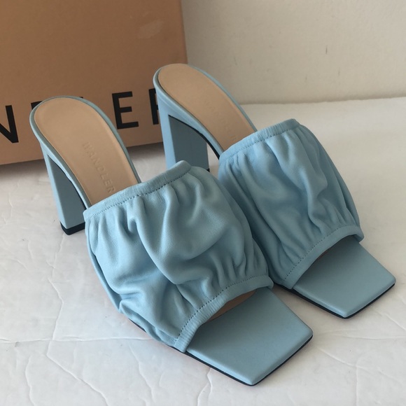 Wandler Ava Mule Lambskin Leather Sky Blue Shoes Heels Italy 38/ 8B - Picture 6 of 13